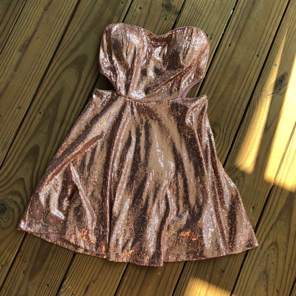 NWT F21 Rose Gold cutout sequin cocktail dress